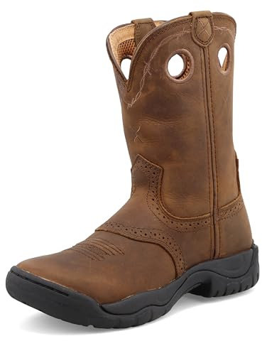 Twisted X Women's 9 Pull On Soft Round Toe All Around Western Work Boot, Distressed Saddle & Distressed, 11 M