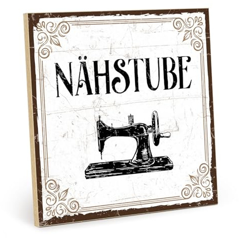 TypeStoff Holzschild mit Spruch – NÄHSTUBE – im Vintage-Look mit Zitat als Geschenk und Dekoration - HS-00328