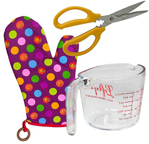LEFT HANDED MEASURING CUP, KITCHEN SHEARS, AND OVEN MITT SET