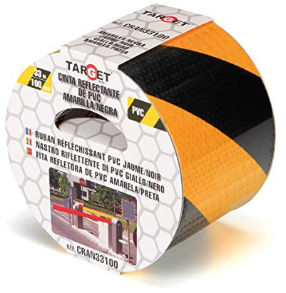 TARGET CRAN33100 - Cinta Reflectante - Amarilla y Negra 33 M x 100 mm - Adhesiva - Advertencia - Señalización - Marcaje - Extra Ancha - Peligro - Seguridad