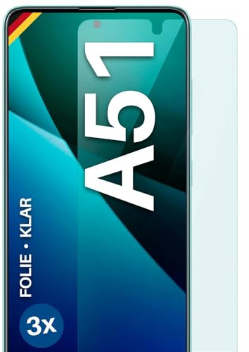 moex für Samsung Galaxy A51 Schutzfolie Displayschutz Folie Ultra-klar HD 0,2 mm kompatibel mit jeder Hülle, Anbringen ohne Blasen, Handyfolie Extra Kratzfest, FlexProtect 3 Stück