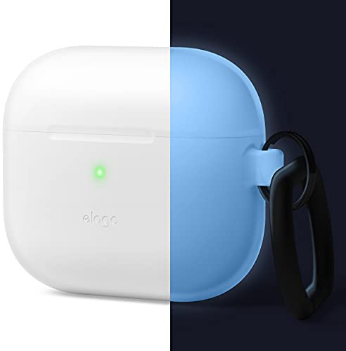 elago Coque en Silicone avec Mousqueton Compatible avec AirPods 3 - Silicone Premium, Charge sans Fil Disponible, Protection Antichoc (Bleu Phosphorescent)