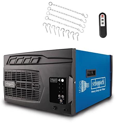 Scheppach Purificateur d'air HDA-14 | 740 m³/h de capacité | 3 Niveaux de Filtration jusqu'à 1 μm | Contrôle à distance & Suspension murale | Pour atelier jusqu'à 400m²