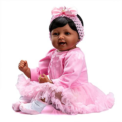 iCradle Reborn Baby Doll 22 Zoll 55cm Schäne Puppen Silikon Vinyl Niedlich Wieder MädchenGeboren Babypuppen Schwarze Haut mit Black Skin Lächeln Zahn