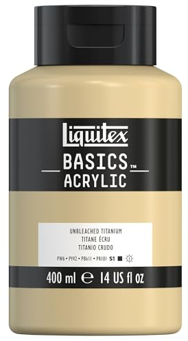 Liquitex 8870338 basics – akrylfärg, monopigmenterade konstnärspigmenteringar, ljusäkta, medelviskositet, arkivkvalitet, sidenglänsande finish, 400 ml flaska – oblekt titan