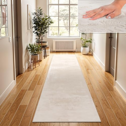TT Home Wohnzimmer Teppich Hochflor Langflor Kunstfell Weich Modern Unifarben Flauschig, Farbe: Creme, Größe:80x150 cm