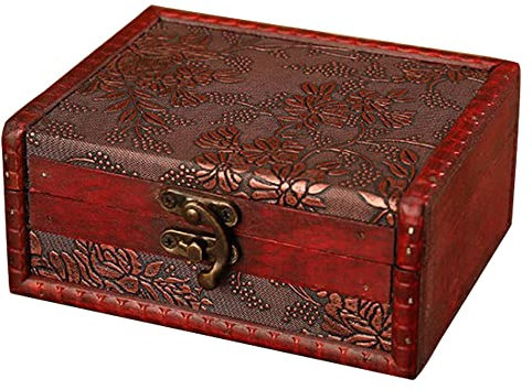 Zasvec Schatzkiste Klein 1 Stück Schatztruhe Kleine Holztruhe mit Deckel Holzkiste Vintage Schatztruhe aus Holz mit Schloss Vintage Holz Schatztruhe für Kartensammlung Geschenke Wohnkultur