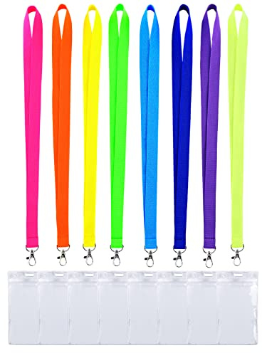 CANWELUX Multi8C Schlüsselband, Umhängeband für Ausweise, helles Neon, Kreuzfahrt-Umhängeband mit Ausweishalter für Schiffskarten, Hallenpässe, für Männer, Frauen, Teenager, Schule, 8 Stück