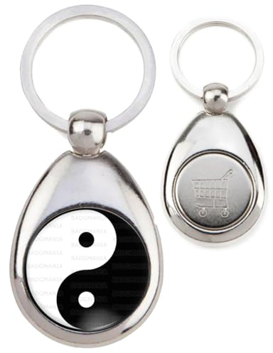 BADGMANIA | Porte Clés Métal Jeton de Caddie | Yin Yang Blanc Noir Harmonie Equilibre Feng Shui Paix Peace Amour Love
