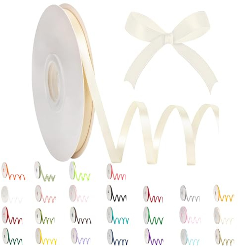 Dünnes Weihnachtsband, 6 mm, 91 m, Satinband, einfarbig, Stoffbänder, Seidensatinrolle, elfenbeinfarbener weißer Ballon, Weihnachten, Geburtstag, Satinbänder für Geschenkverpackungen, Basteln