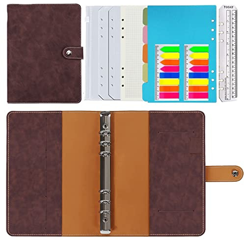 Ringbuch a5 Nachfüllbar,PU Leder Nachfüllbares Notizbuch Ringbuch A5 Tagebuch Karierte Papier für Reisearbeit und Organizer (Rotbraun 23x17cm)