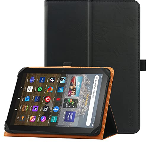 HGWALP Universal Hülle für 7 Zoll 8 Zoll Tablet,Stand Folio Universal Tablet Case Schutzhülle für 7 8 Touchscreen Tablet, mit verstellbarem Befestigungsband und Ständer-Black