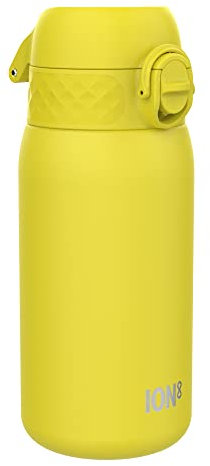 ION8 Vacuum Insulated Steel Water Bottle, 320 ml/11 oz, Leak Proof, Easy to Open, Secure Lock, Dishwasher Safe, Carry Handle, Metal Water Bottle, ThermoShield Stainless Steel, Yellow