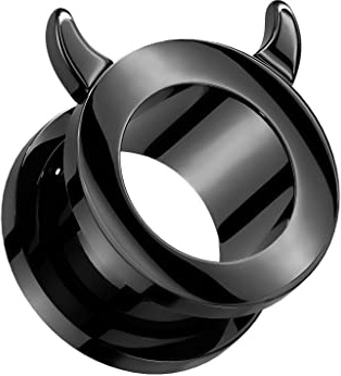 beyoutifulthings Ohr-Tunnel Schwarz Teufels-Hörner Chirurgenstahl Ohr-Piercing Ohr-Schmuck Plug Screw Fit Schraub-Verschluss 8-16mm
