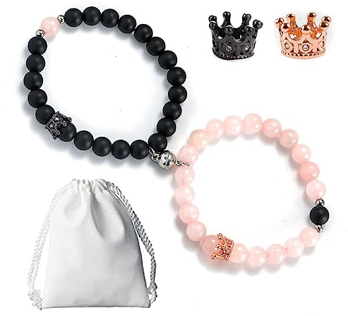 RHDUN Magnetic Bracelets for Couples, King & Queen Crown His and Her Bracelets Matching Bracelets Long Distance Relationship Gifts for Boyfriend and Girlfriend on Anniversary Couples Jewelry for Women Men