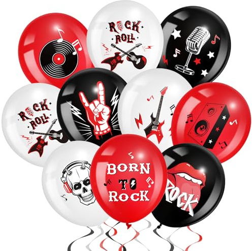 Aoriher Rock-and-Roll-Party-Dekoration, 30,5 cm, Born to Rock, Latex-Luftballons, Musik-Thema, Bandgeschenke für Urlaub, 70er, 80er, 90er, Band-Bar, Musik-Thema, Geburtstagsparty-Zubehör, 54 Stück