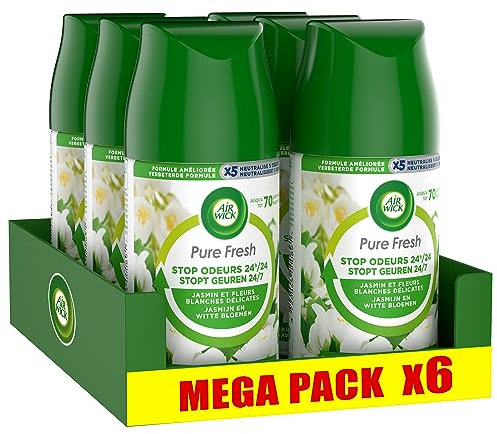 Air Wick Désodorisant Maison Recharges Diffuseur Freshmatic - 6 Recharges Parfum Jasmin et Fleurs Blanches