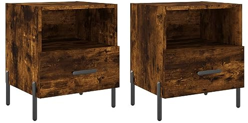 vidaXL Tables de Chevet 2pcs chêne fumé 40x35x47,5cm Bois d’ingénierie, Armoire, Armoire latérale, Support de téléphone, Table de Chevet