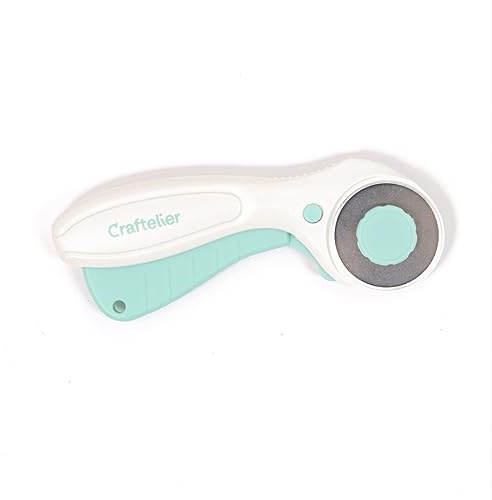 Craftelier - Cutter Rotatorio para Proyectos de Scrapbooking y Manualidades | Función de Bloqueo y Desbloqueo Mediante Botón | Diámetro de Cuchilla 45 mm - Color Turquesa y Blanco