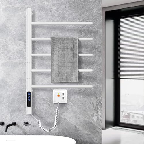 ZOYI Drehung Heizkörper Bad Badheizkörper elektrisch, Elektrischer Handtuchtrockner, Handtuchheizkörper elektrisch, Handtuchwärmer elektrisch, Handtuchhalter elektrisch,220V,82W,Weiß