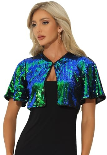 Allegra K Damen Bolero Pailletten Glitzer Shrug Party Crop Jacke