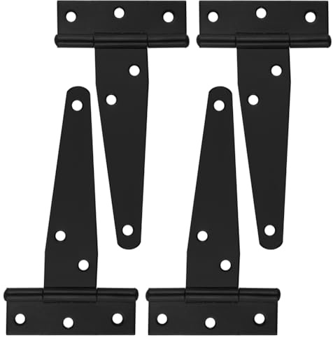 TOVOT 4PCS 4 Inch T-Shape Shed Door Hinges Heavy Duty Barn Door Hinges Outdoor Gate Hinges Black Hinges for Fence Gate Window