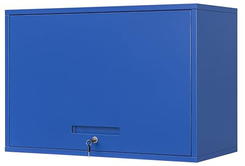 Yizosh Metal Garage Wall Cabinet with Doors and Shelves, Wall Mounted Metal Storage Cabinet, Floating Garage Tool Cabinet for Garage, Basement, Kitchen, Warehouse (Blue, 21.6 H)