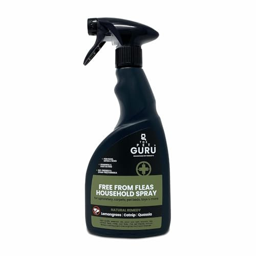 The Pet Guru - Free From Fleas Household Flea Spray - Natural Fast Acting - Home Flea Control - Dogs and Cats, 500ml- Spray For Furniture - No Stain - Toxin Free