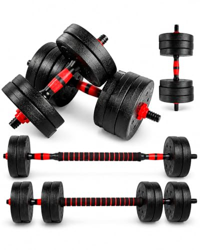 unycos - Juego de Mancuernas Ajustables 10 kg con Barra de Conexión y Ajuste Manual, Discos de Cemento Recubiertos, Pesas para Gimnasio en Casa (Red Transformer)