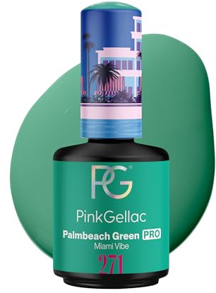 Pink Gellac Gel Nagellack UV, Veganes Nagelgel - 271 Palmbeach Green 15 ml | Gelnagellack für UV Lampe, Einfache Anwendung Nail Polish für 14 Tage Salonqualität, Gellack Made in Holland