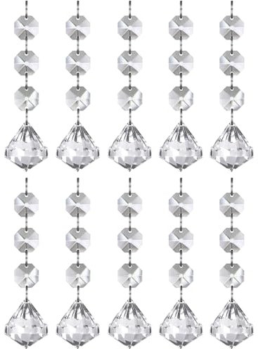 UCLEVER 10 Pieza Prisma de Colgante de Cristal Transparente Gotas Colector de Sol con Cuentas de Octágono para Cortina Candelabro Florero Jardín Fiesta Navidad Boda Decoración (Diamante)