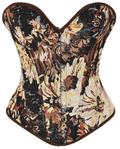 KUOSE Corset bustier vintage en denim floral pour femme, marron, 46-48