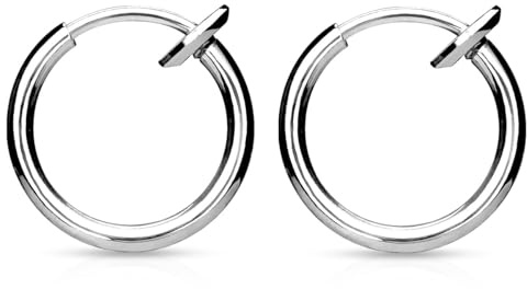 Mini Clip On Spring Hoop Earrings for Non-Pierced Ears (Silver Tone)