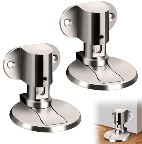 TenaLucy 2 Piezas Tope de Puerta Magnetico,Tope Puerta Magnetico tope puertas Suelo para Puerta Retenedor Ajustable,con Adhesivo 3M y Tornillo (plata)