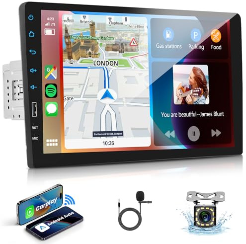 VECHTEL Radio Coche Bluetooth con Carplay Android Auto Inalámbrico, Autoradio 1 DIN con Pantalla Táctil de 9 Pulgadas, Radio FM, Soporte Mirror Link, USB, Controles en el Volante, Mic, Cámara Trasera
