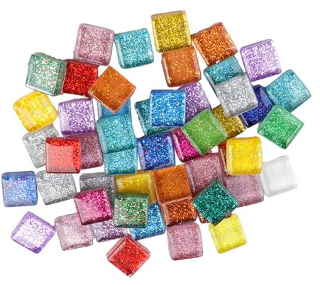 Piastrelle per mosaico in vetro colorato, 1 x 1 cm, set con circa 200 pietre a mosaico colorate in cristallo, per progetti di artigianato, decorazione per la casa (200 g)