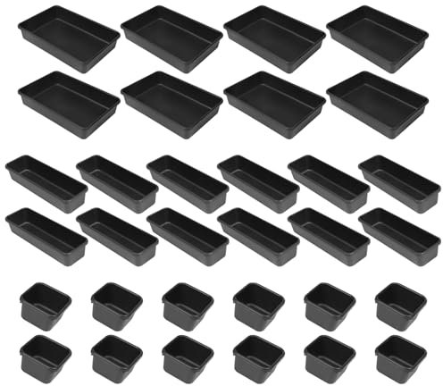 Qutsvosh Caja de herramientas, organizador de cajones, caja de herramientas, organizador de bandeja, divisor, caja de almacenamiento de escritorio, color negro, paquete de 32