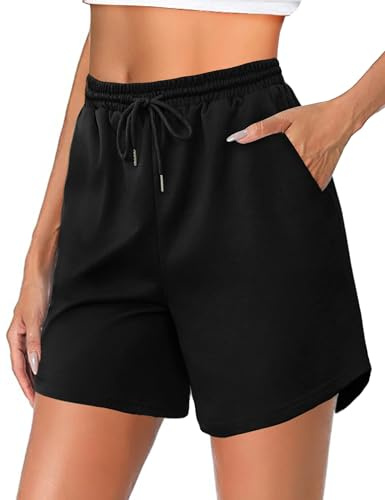 Jahetuul Short de Sport Femme Taille Haute Uni avec Poches