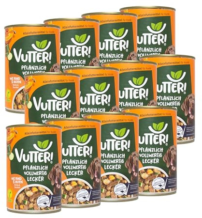 VUTTER Nassfutter Wie Rind & Huhn, 12x400 g: Hundefutter Vegan - Alleinfutter für Hunde - Fleischähnlich für hohe Akzeptanz - Sojaprotein für Muskeln, Zink für Haut & Fell, Kalzium für Zähne & Knochen