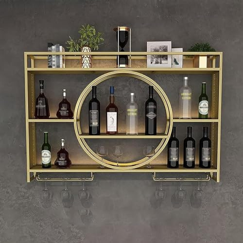 HFERTSCN Wandmontierte Weinregal, Metallweinregal, schwimmende Flaschenflächenregale, Weinglashalter, hängendes Rotweinregal, Wandwein -Darstellungsregale, Eisenlackregal für Heimruhe, Schwarz, 47,2