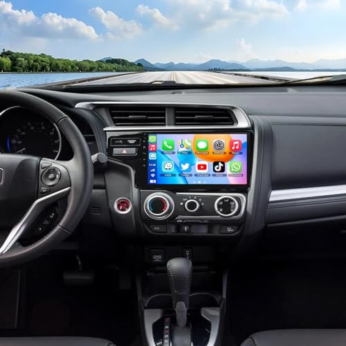 Surakey Car Stereo Radio for Honda Fit 2014-2020 Android Car GPS Navigation for CarPlay Wireless Android Auto with Bluetooth WiFi FM/RDS SWC + AHD Backup Camera 9 inch 2+32G
