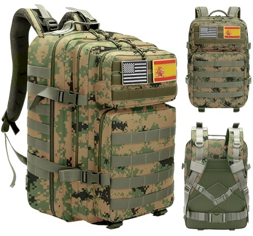 unycos - Mochila Táctica Militar【45L】 Sistema Molle, Tela Oxford 900D Resistente, Bolsillos para 3 Días de Emergencias, Senderismo, Viaje, Crossfit, Gimnasio, Actividades al Aire Libre (Camuflaje 2)