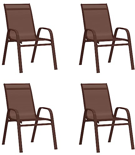 Mandloder Stapelbare Gartenstühle 4er-Set Braun Textilene, Pulverbeschichteter Stahl Hochlehner Outdoor Gartenmöbel, Platzsparende Stühle für Balkon Terrasse, langlebig pflegeleicht 55x65x89cm