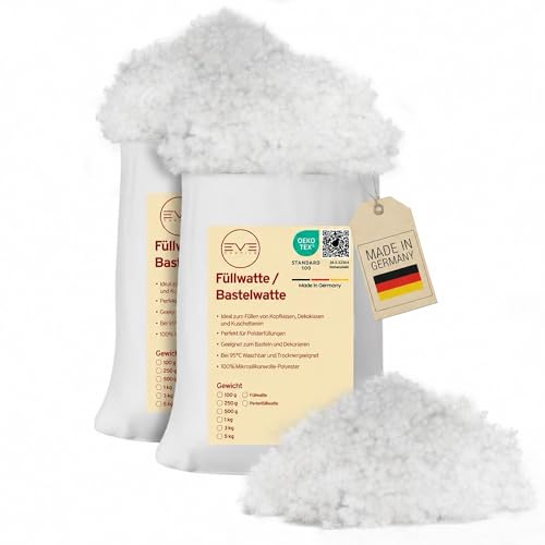EVE Textile® 4 kg Perlen-Füllwatte für Kissen; Faserbällchen Füllmaterial & Stopfmaterial, Bastelwatte, Füllung für Stofftiere, Kuscheltiere; Öko-Tex 100 Zertifiziert, 95°C waschbare Kissenfüllung