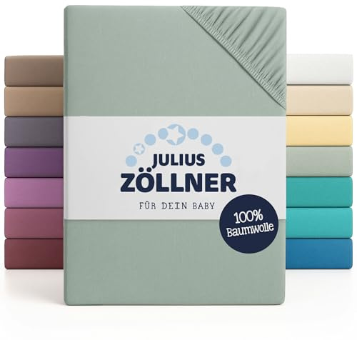 Julius Zöllner Jersey Spannbettlaken für Baby- & Kinderbett, Größe: 60x120cm / 70x140cm, 100% Jersey-Baumwolle, Oeko-TEX Standard 100 Zertifiziert, 2er Pack, Salbei
