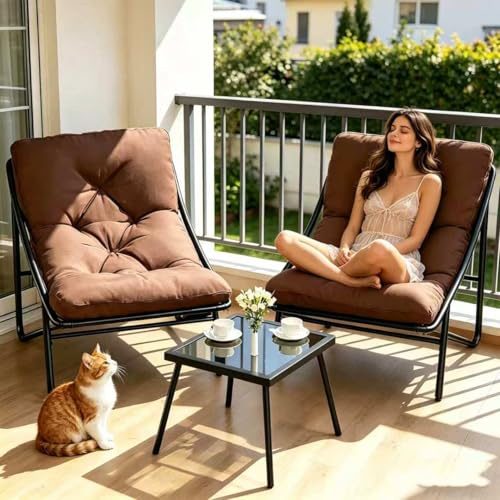 Balkonmöbel Set 3 teilig, Terrassenmöbel 2 Stühle mit Sitzkissen und Tisch,Gartentisch mit Stühlen, Balcony Furniture, Balkonmöbel Set für Kleinen Balkon,für Terrasse Balkon (Braun-1, 90 x 69 x 80CM)