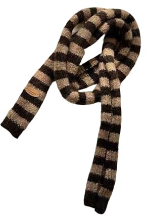 Hangsu Fashion Thin Scarf Lightweight Stripe Pattern Long Muffler Unisex Neckerchief Winter Accessory For Layered Outfits Slim Striped Knit Scarf