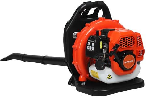 Souffleur de Feuilles à Dos gaz 52 CC, Moteur 2 Temps 550 CFM, souffleur poussière qualité Commerciale, pour Le Nettoyage terrasse, l'entretien la pelouse, Travail Cour, l'aménagement Orange