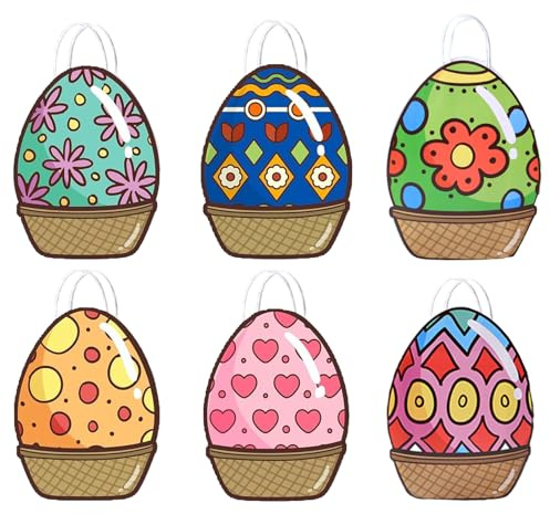 6 Stück Geschenktüten Ostern, Ostereier Taschen, Ostertüten Papiertüten mit Henkel, Ostereiersuche-Taschen, zum Verpacken von Geschenken, Eiersuche
