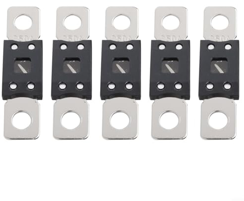 Besttoolifes Juego de 5 fusibles MEGA de 250 A, para sistemas de 48 V, 60 A, 80 A, 100 A, 125 A, 200 A, 250 A y 300 A, fusibles de CC de alto voltaje nominal de 70 V, protección de inversor automotriz